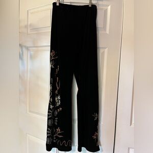 Johnny Was Black Velvet Embroidered Stretchy Women's Pants Small S